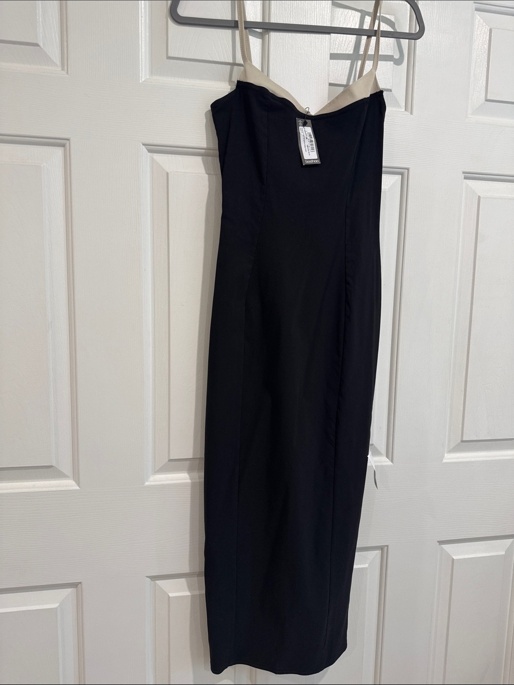 Boohoo Classic Black Slip Dress with Cream Trim